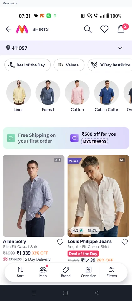 Myntra: Compare shirts