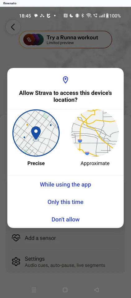 Strava: Android location permission prompt for Strava