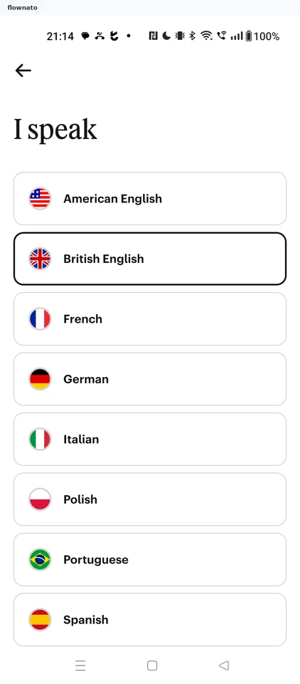 Babbel: I speak language picker