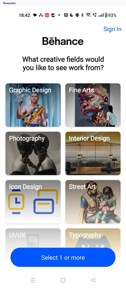 Behance: Creative fields picker