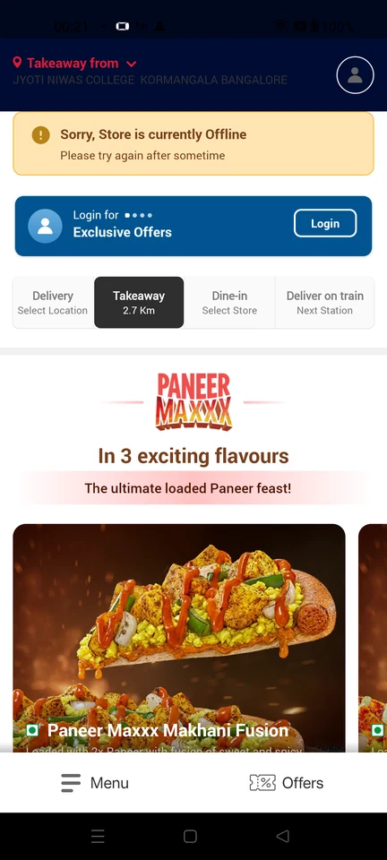 Domino’s: Takeaway mode, nearest store offline