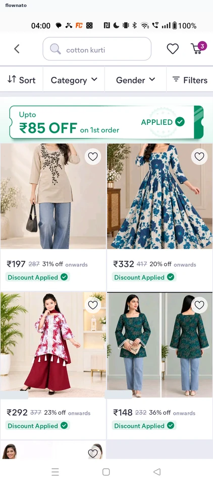 Meesho Search results