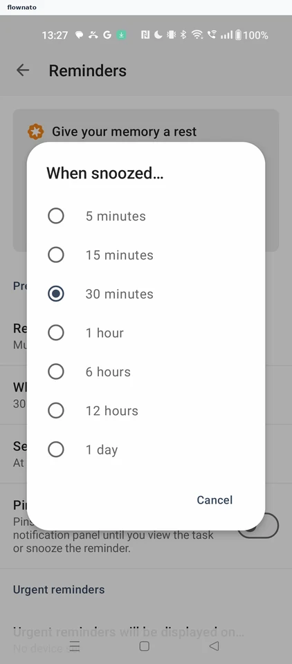 Todoist: Snooze options