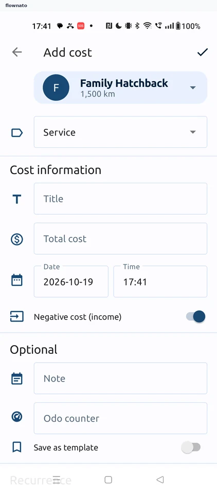 Fuelio: Add cost form