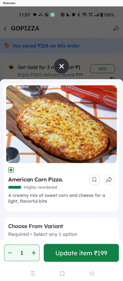 Zomato: Dish customisation sheet