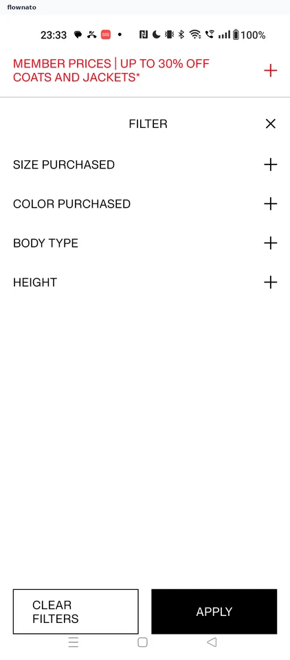H&M: Review filter panel