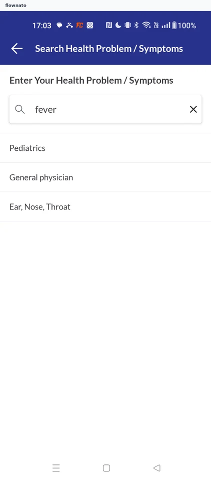 Practo Pick a suggested speciality screen