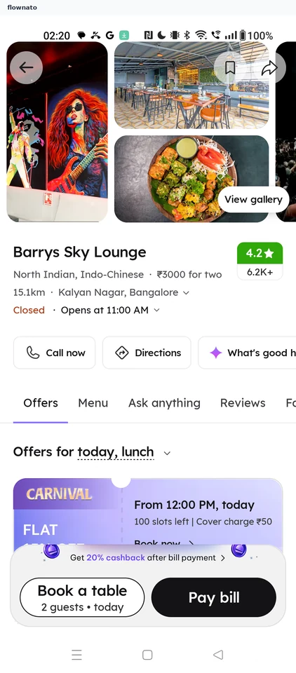Zomato: Top of the page