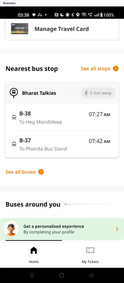 Chalo: Nearest bus stop on Home
