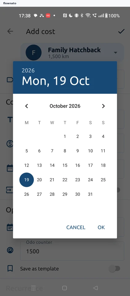 Fuelio: Date selection