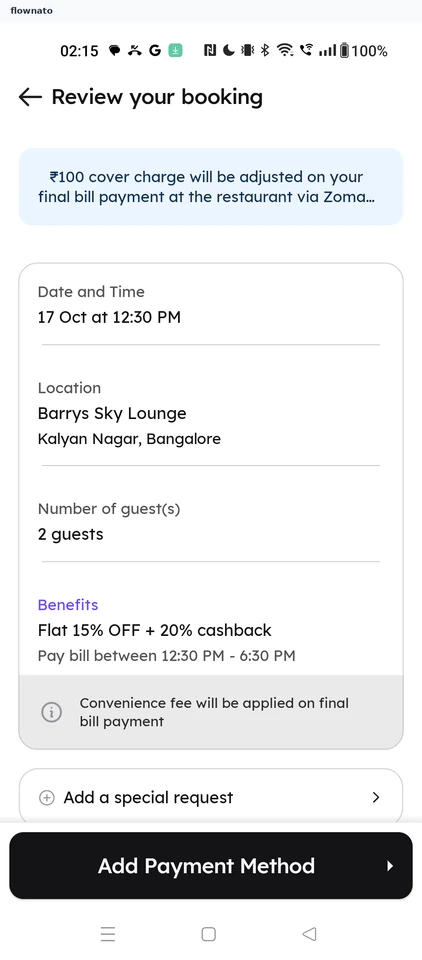 Zomato: Booking review