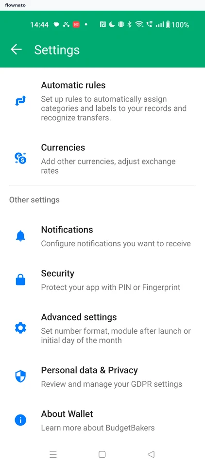 Wallet: Settings
