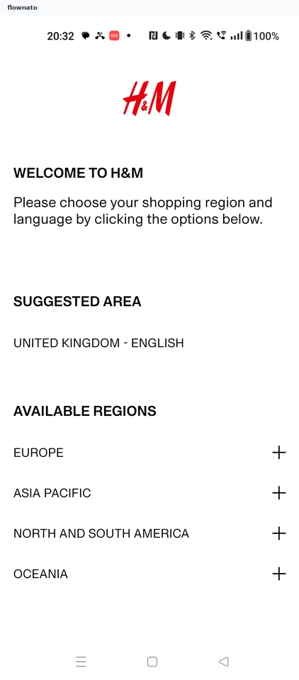H&M: Choose shopping region and language