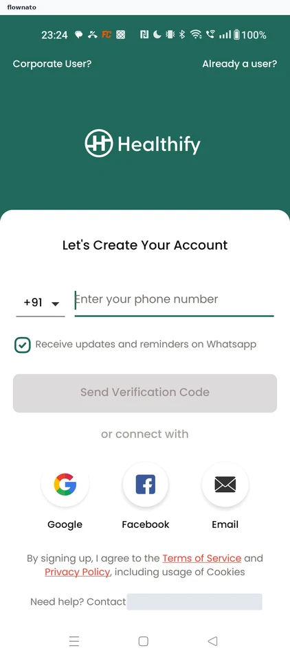 Healthify: Choose how to create an account