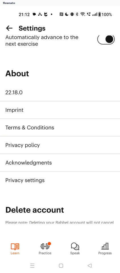 Babbel: Settings