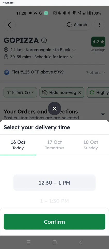 Zomato: Select delivery time