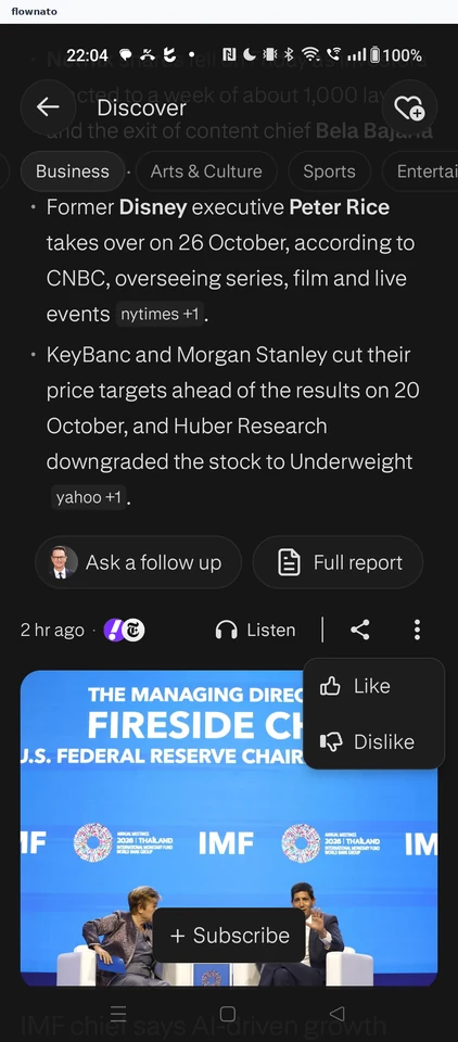 Perplexity: Discover news feed