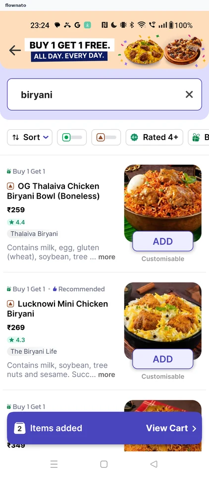 EatSure: Biryani results