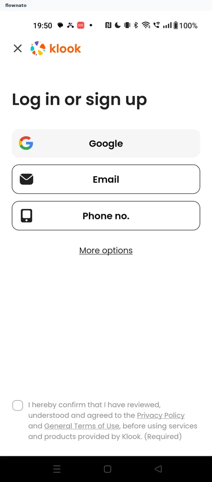 Klook: Sign-in options