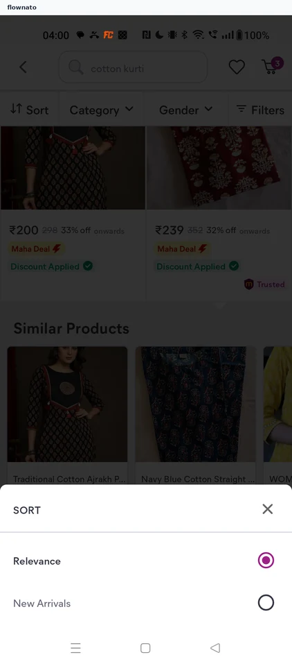 Meesho Sort options