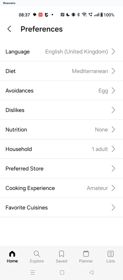 Samsung Food: Preferences