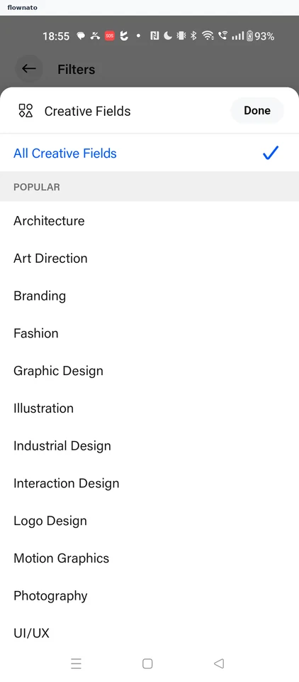 Behance: Explore filters and sort