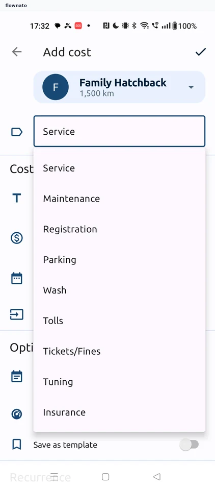 Fuelio: Add cost form