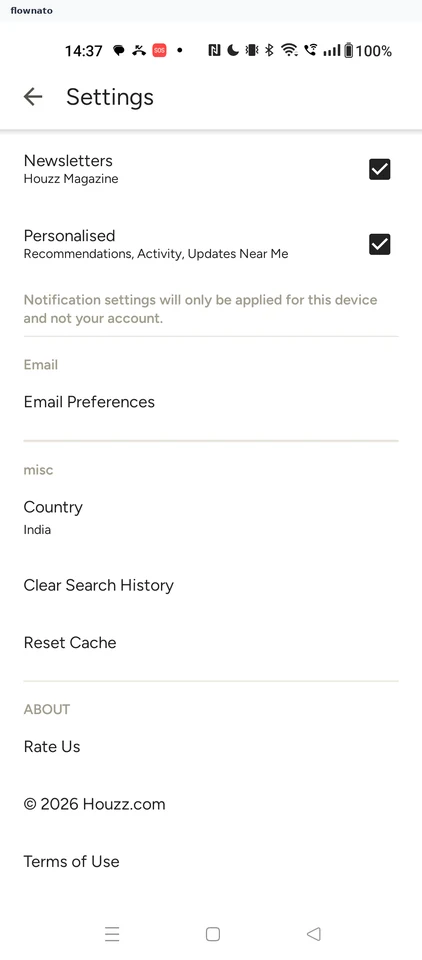 Houzz: Settings