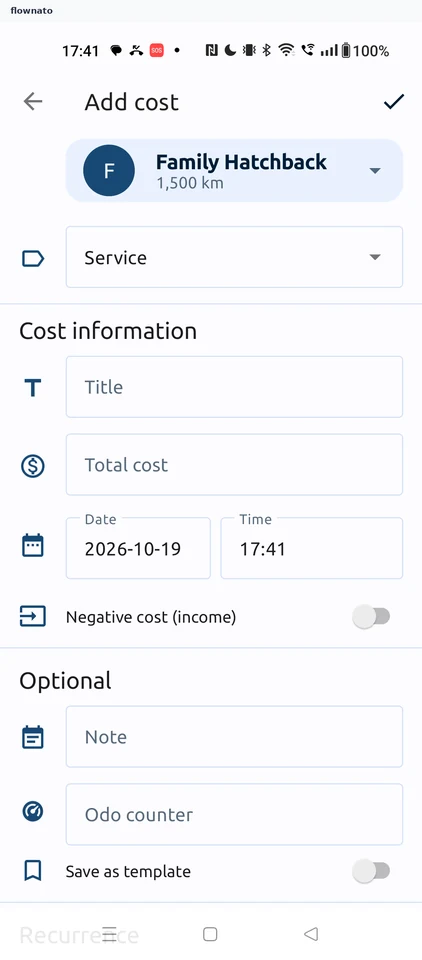 Fuelio: Add cost form