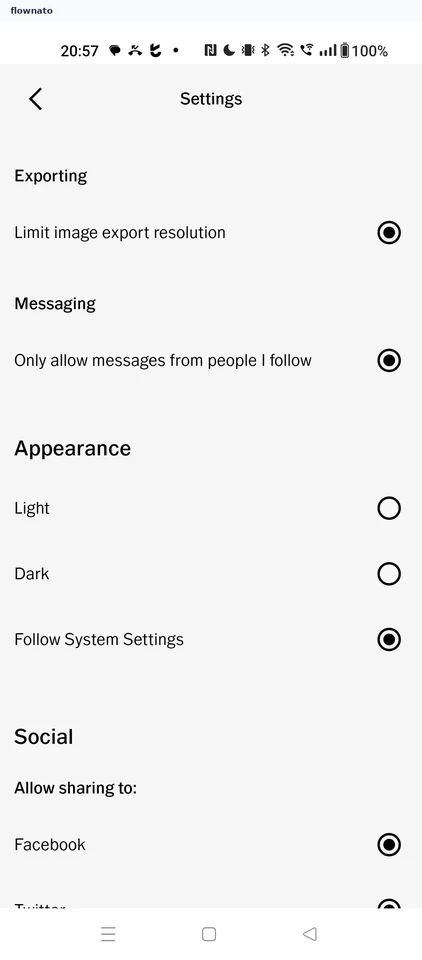 VSCO: Settings