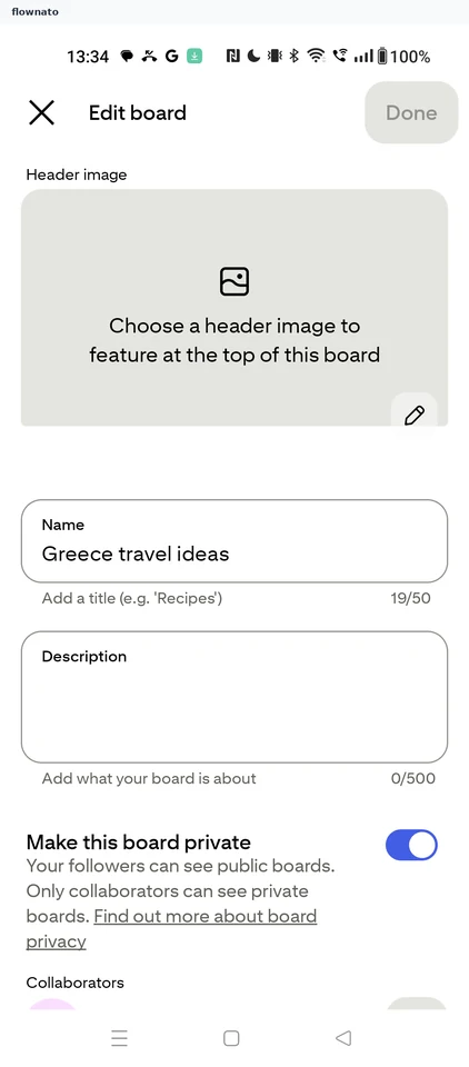 Pinterest: Edit board