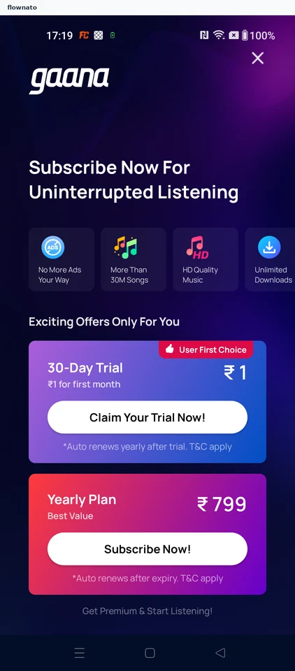 Gaana: Subscription plans