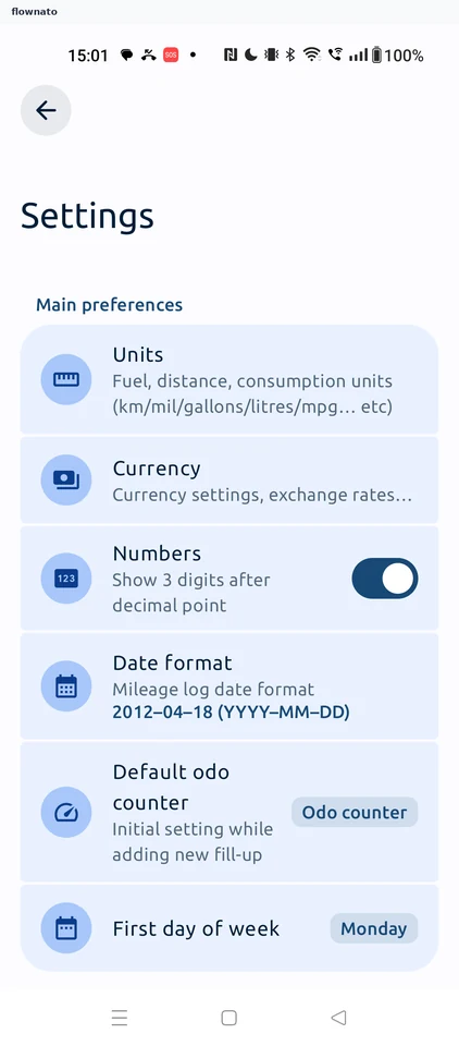 Fuelio: Settings
