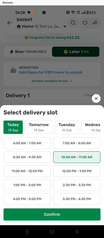 bigbasket Delivery slot