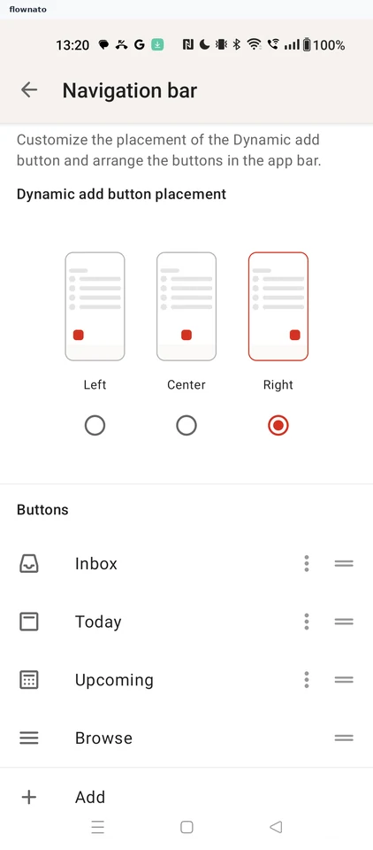 Todoist: Navigation bar settings