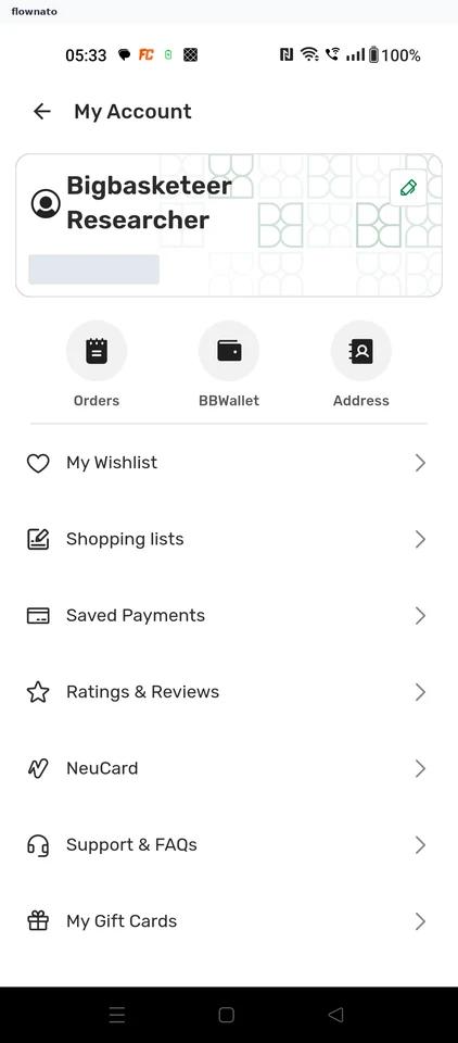 bigbasket: Open the account area