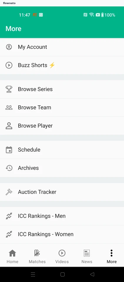 Cricbuzz: Choose the account area