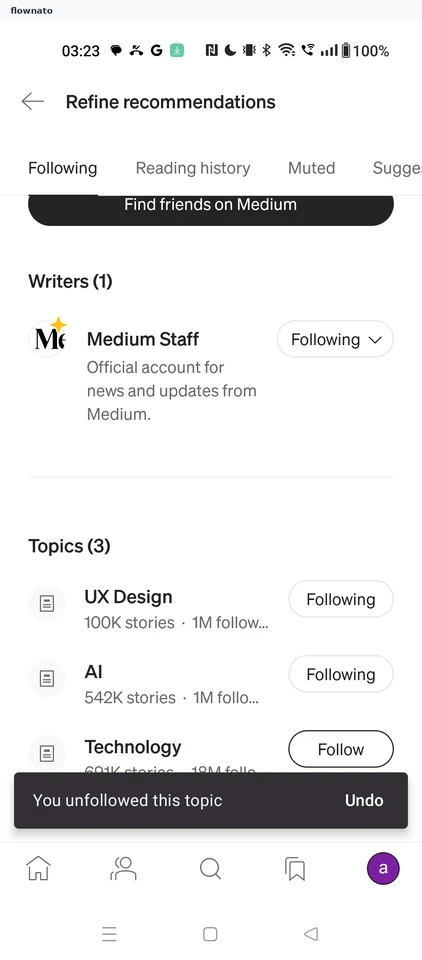 Medium: Topic unfollowed