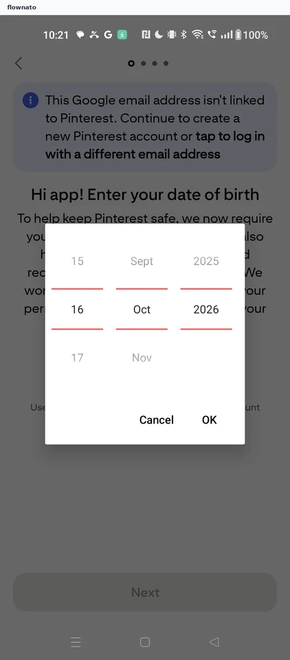 Pinterest: Date of birth