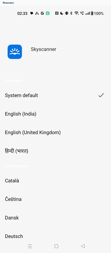 Skyscanner: Android per-app language picker for Skyscanner