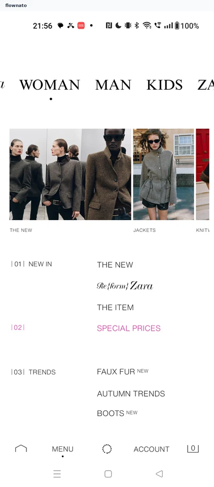 ZARA: Menu
