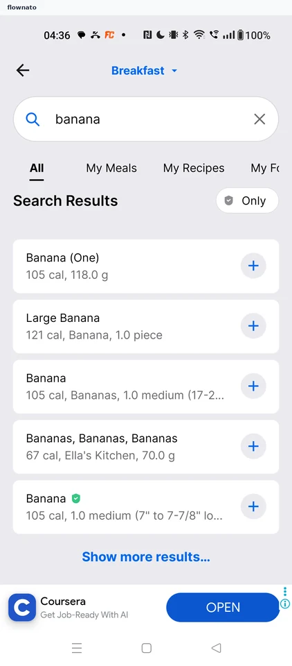 MyFitnessPal: Unfiltered results