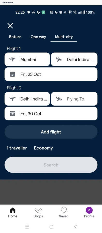 Skyscanner: Two-flight form