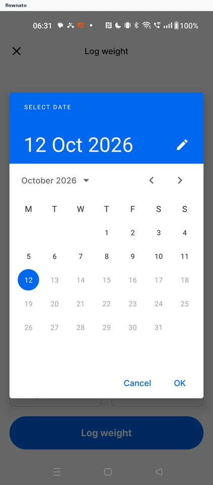 MyFitnessPal: Select date calendar