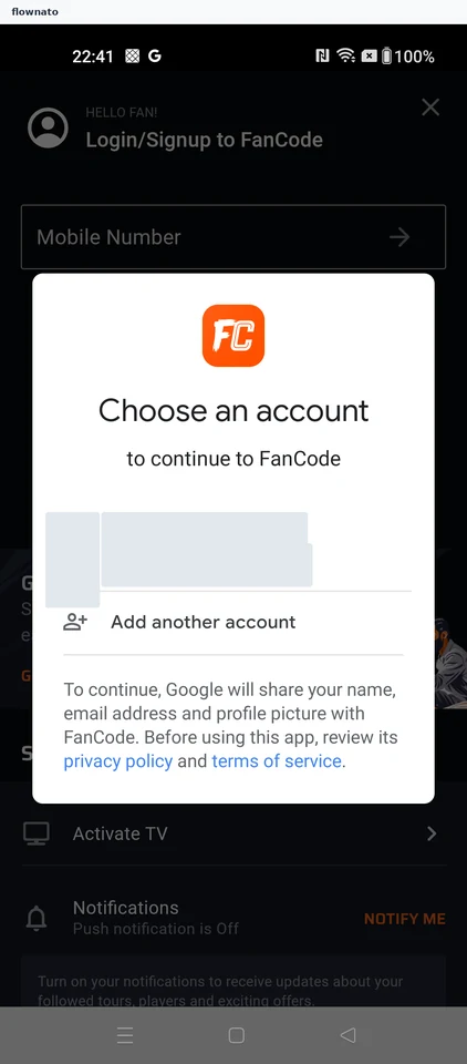 FanCode: Select an account