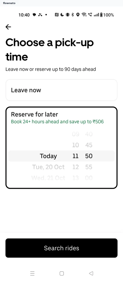 Uber: Choose an Intercity pick-up time