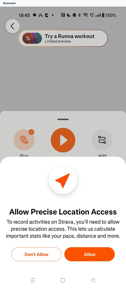 Strava: Record screen (ready to start)