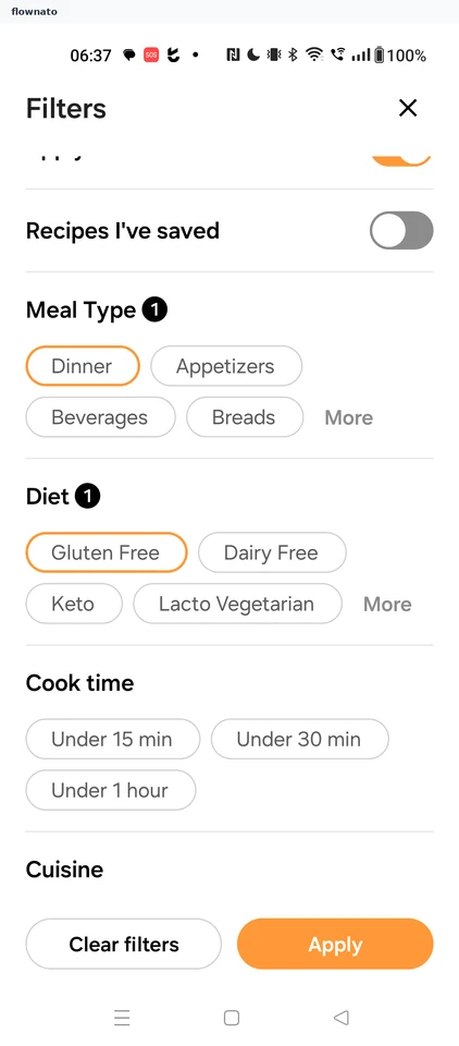 Samsung Food: Recipe filters