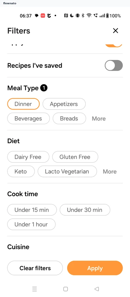 Samsung Food: Recipe filters