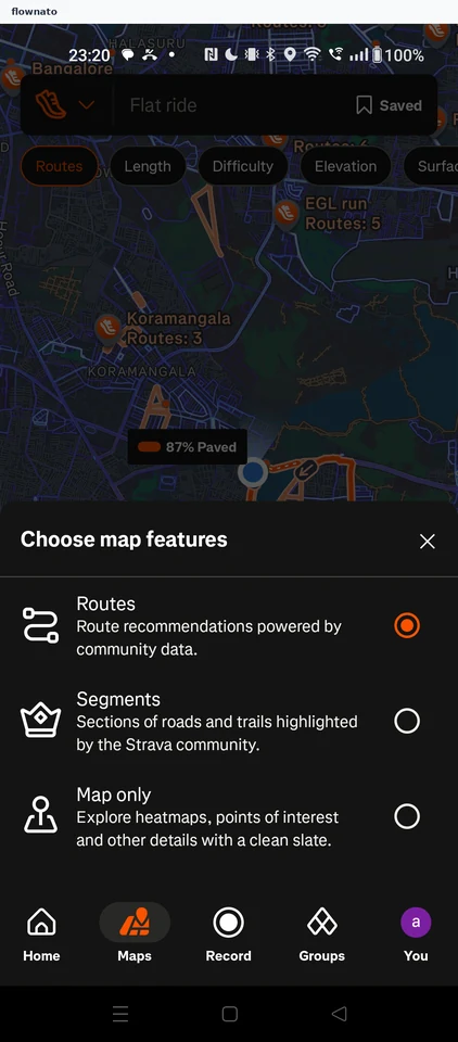 Strava: Maps tab: route discovery